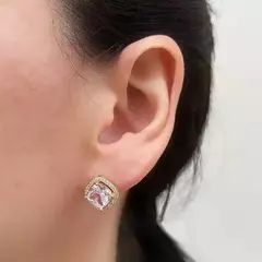 Brinco Feminino Quadrado Cravejado Banhado A Ouro 18k Para Festa - Farinni - Farinni Joias