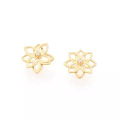Brinco Flor Banhado A Ouro Rommanel Com Zircônia Lindo Feminino