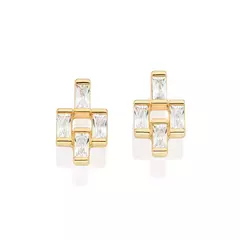 Brinco Feminino Romannel Banhado A Ouro 18k Com Zircônias
