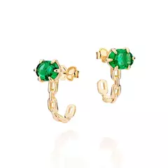 Brinco Meia Argola Aro Corrente Banhado A Ouro 18k Com Cristais Lançamento Rommanel