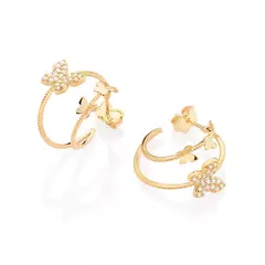 Brinco Meia Argola Borboleta Banhado Ouro 18k Com Zircônias - comprar online