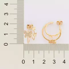 Brinco Meia Argola Borboleta Banhado Ouro 18k Com Zircônias - Farinni Joias