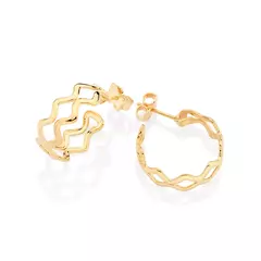 Brinco Meia Argola Ondulada Vazada Feminina Rommanel Banhada Ouro 18k - comprar online