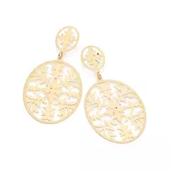 Brinco Oval Trabalhado Folhagem Banhado A Ouro 18k - comprar online