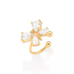 Brinco Piercing De Pressão Borboleta Banhado A Ouro 18k Com Zircônias