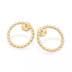 Brinco Redondo Feminino Banhado A Ouro 18k Cercado Por Zircônias Rommanel