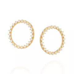 Brinco Redondo Feminino Banhado A Ouro 18k Cercado Por Zircônias Rommanel - comprar online