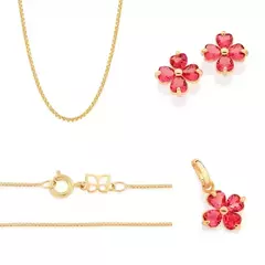 Conjunto Brincos E Colar Rommanel Rosa Flor Lindo Delicado - comprar online