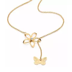 Cordão Feminino Rommanel Fio Português Banhado A Ouro 18k Detalhes De Flor E Borboleta Cód-531162 na internet