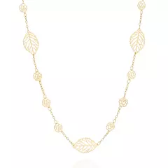 Cordão Feminino Rommanel Banhado A Ouro Formado Por Flores E Folhas Cód-531289