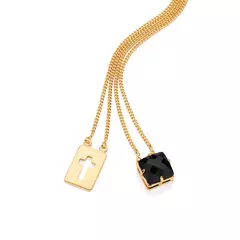 Escapulário Masculino Rommanel Banhado A Ouro 18k Com Cruz E Cristal Cód-532454