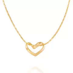 Gargantilha Banhada A Ouro Feminina Delicada Fio Diamantado Com Coração Vazado Cód-530519