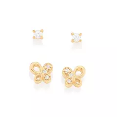 Kit Brinco Borboletas Para Primeiro E Segundo Furo Com Zircônias Banhado A Ouro 18k Rommanel