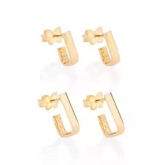 Kit De Brincos Retangular Primeiro Segundo Furo Banhado Ouro 18k Rommanel