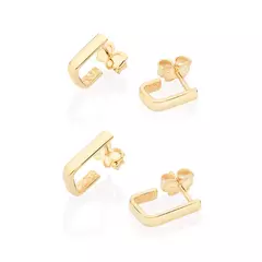 Kit De Brincos Retangular Primeiro Segundo Furo Banhado Ouro 18k Rommanel - comprar online