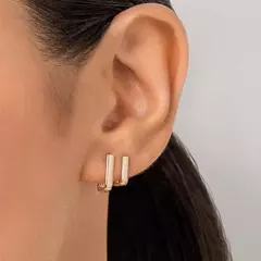 Kit De Brincos Retangular Primeiro Segundo Furo Banhado Ouro 18k Rommanel na internet