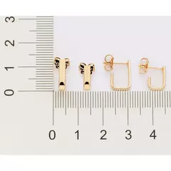 Kit De Brincos Retangular Primeiro Segundo Furo Banhado Ouro 18k Rommanel - Farinni Joias