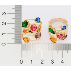 Maxi Anel Banhado A Ouro 18k Com Cristais Feminino Rommanel - Farinni Joias