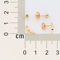 Kit Brinco Solitário e Sapato Cinderela Banhado a Ouro 18k com Zircônias Cód. 527297 - Farinni Joias