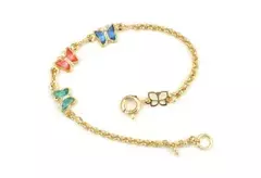 Pulseira Infantil Banhada a Ouro 18k com Borboletas Coloridas Cód. 550680
