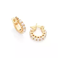 Brinco Banhado a Ouro 18k Argola com Pérolas Sintéticas Cód. 525123