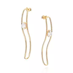 Brinco Oval Ondulado Banhado a Ouro 18k com Zircônias Cód. 527233
