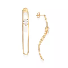 Brinco Oval Ondulado Banhado a Ouro 18k com Zircônias Cód. 527233 - comprar online