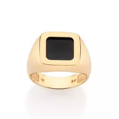 Anel Masculino Rommanel Quadrado Com Acrílico Banhado A Ouro 18k 513489