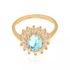 Anel Banhado a Ouro 18k com Cristal e Zircônias Cód. 511482 - Farinni Joias