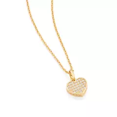 Cordão Banhado A Ouro 18k Com Coração Cravejado Por Zircônias Feminino Rommanel
