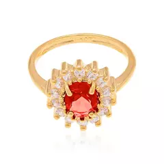 Anel Banhado a Ouro 18k com Cristal e Zircônias Cód. 511482 - Farinni Joias