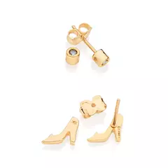 Kit Brinco Solitário e Sapato Cinderela Banhado a Ouro 18k com Zircônias Cód. 527297 - comprar online