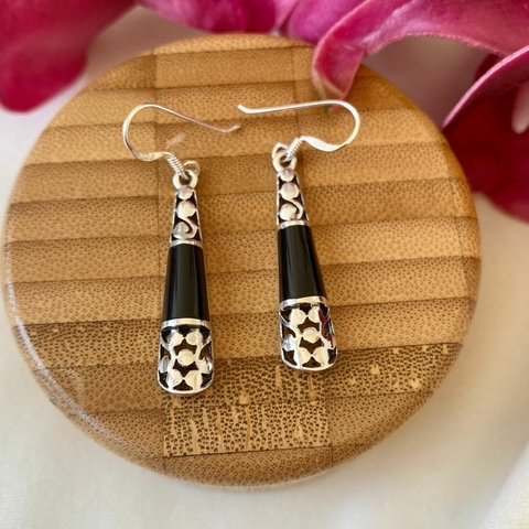 Brinco anzol Pedra preta Prata 925