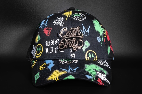 GORRA CASH ONLY FULL PRINT CURVA NEGRA