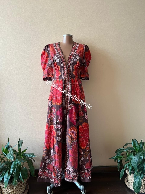 Vestido Brown Embroidered Garden Farm Global - comprar online