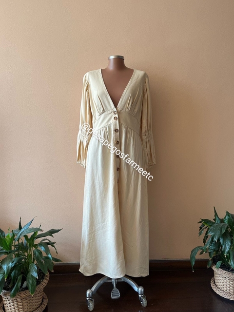 Vestido Manga Bufante Areia Farm - comprar online