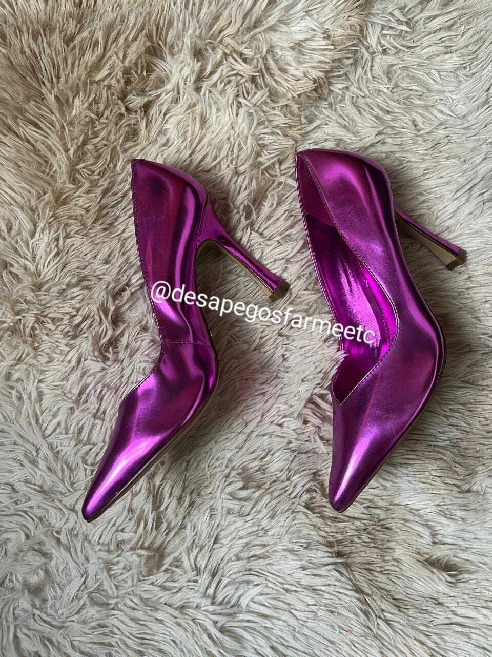 Scarpin Rosa Metalizado Bico Fino Sia Arezzo