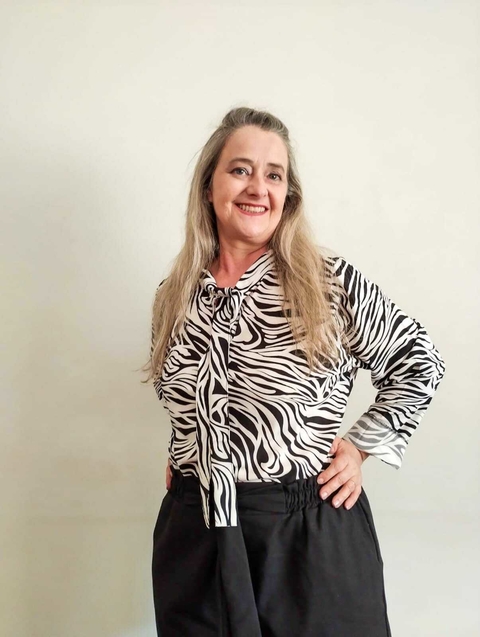 Camisa Plus Size Feminina Manga Longa Animal Print Zebra. G2