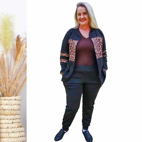 Conjunto Comfy Feminino Plus Size Preto/Animal Print G3