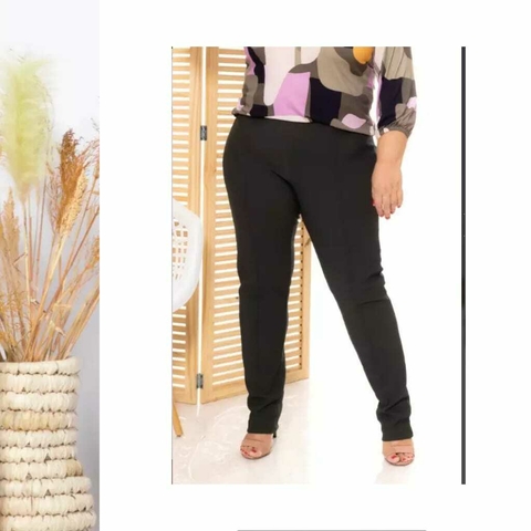 Calça Reta Feminina Plus Size Malha Jacquard Colmeia EXG (52)