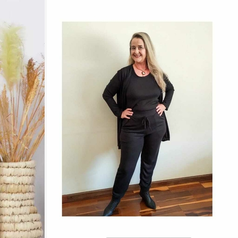 Conjunto Plus Size Feminino Lãzinha Preto 3 peças G1