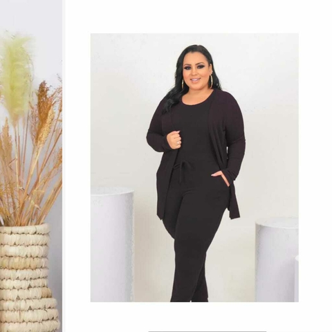 Conjunto Plus Size Feminino Lãzinha Preto 3 peças G2
