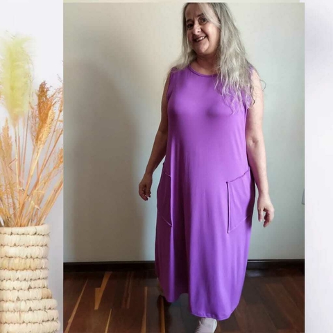 Vestido Cor Malha Premium Plus Size Midi Lavanda - 46/48 - G