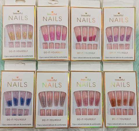 UÑAS POSTIZAS COFFIN DISEÑADAS CON PEGAMENTO STICKER #MAB307