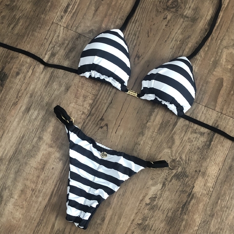 BIQUÍNI LACINHO FIXO LISTRADO PRETO E BRANCO na internet