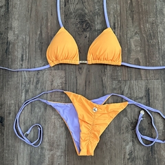 BIQUÍNI LACINHO BICOLOR LARANJA FLÚOR E LILÁS