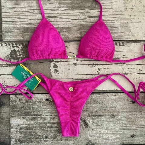 BIQUÍNI LACINHO ROSA PINK PLISSÊ