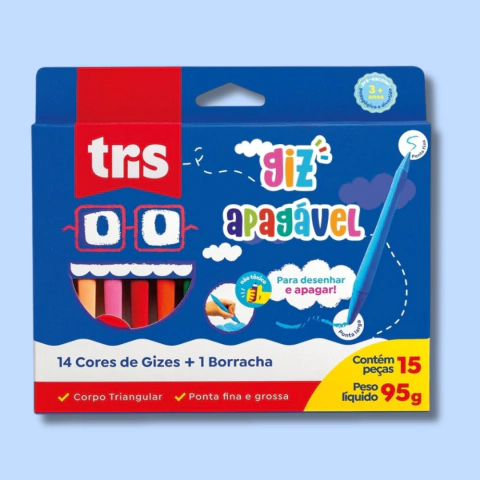 Conjunto Giz de Cera Apagável 14 Cores + Borracha – Tris - comprar online