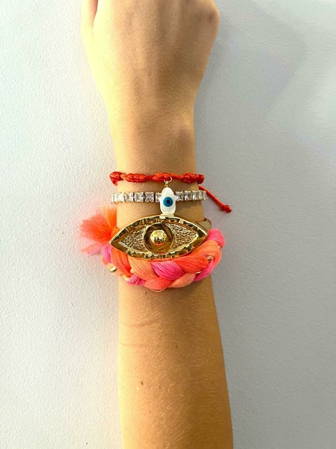 PULSEIRA TRANÇADA PINK E LARANJA