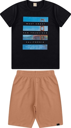 13776 CONJUNTO JUVENIL MENINO CAMISETA MEIA MALHA COM SILK CALIFORNIA E BERMUDA MOLETINHO - comprar online